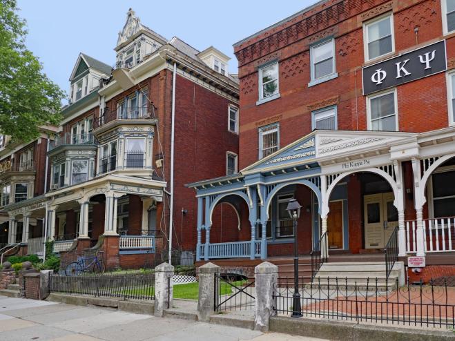 Fraternity houses on a college campus