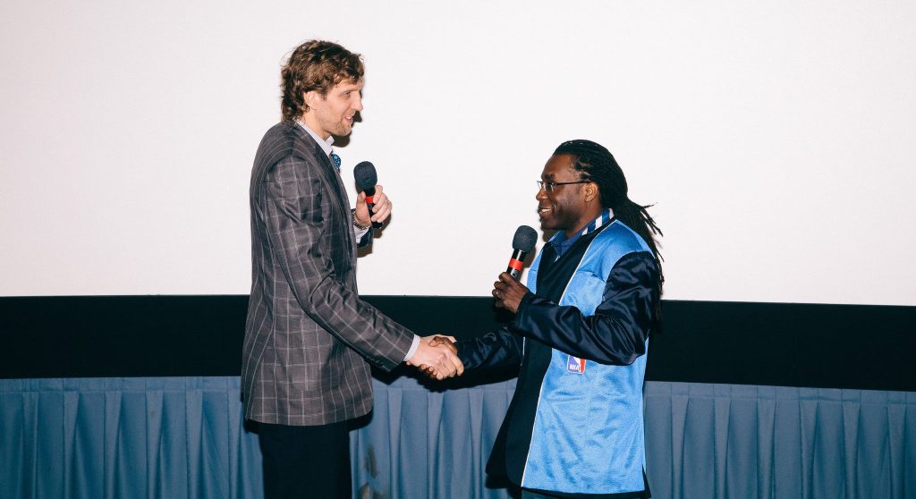 Dirk Nowitzki with DIFF artist director James Faust for the festival's 2015 screening of Nowitzski: The Perfect Shot