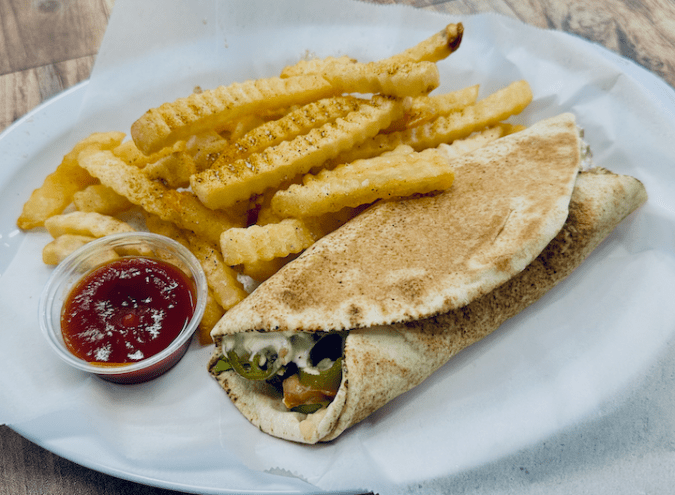 Falafel wrap with fries