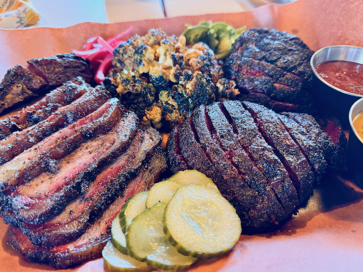 a tray of beef and sides at LeRoy and Lewis in Austin