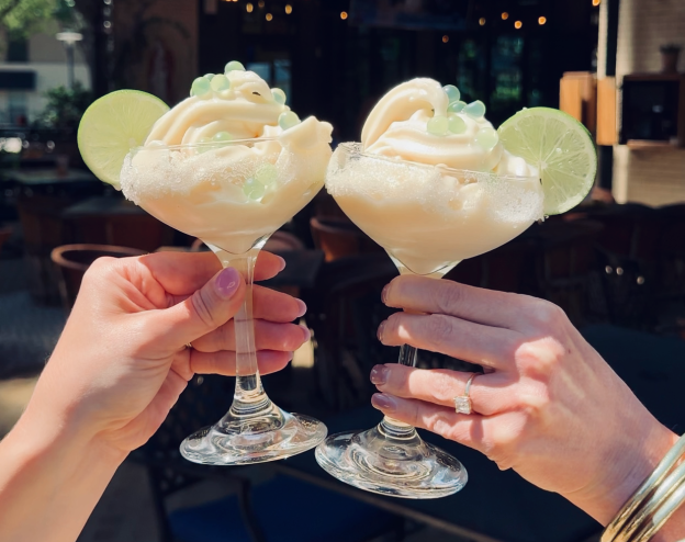 Two soft serve margaritas with popping boba on top.