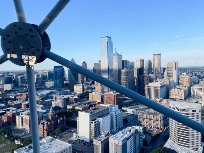 view of Dallas skyline from Reunion Tower
