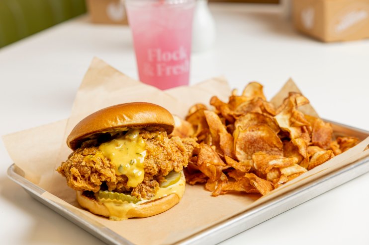 the fried chicken sandwich at Flock and Fresh