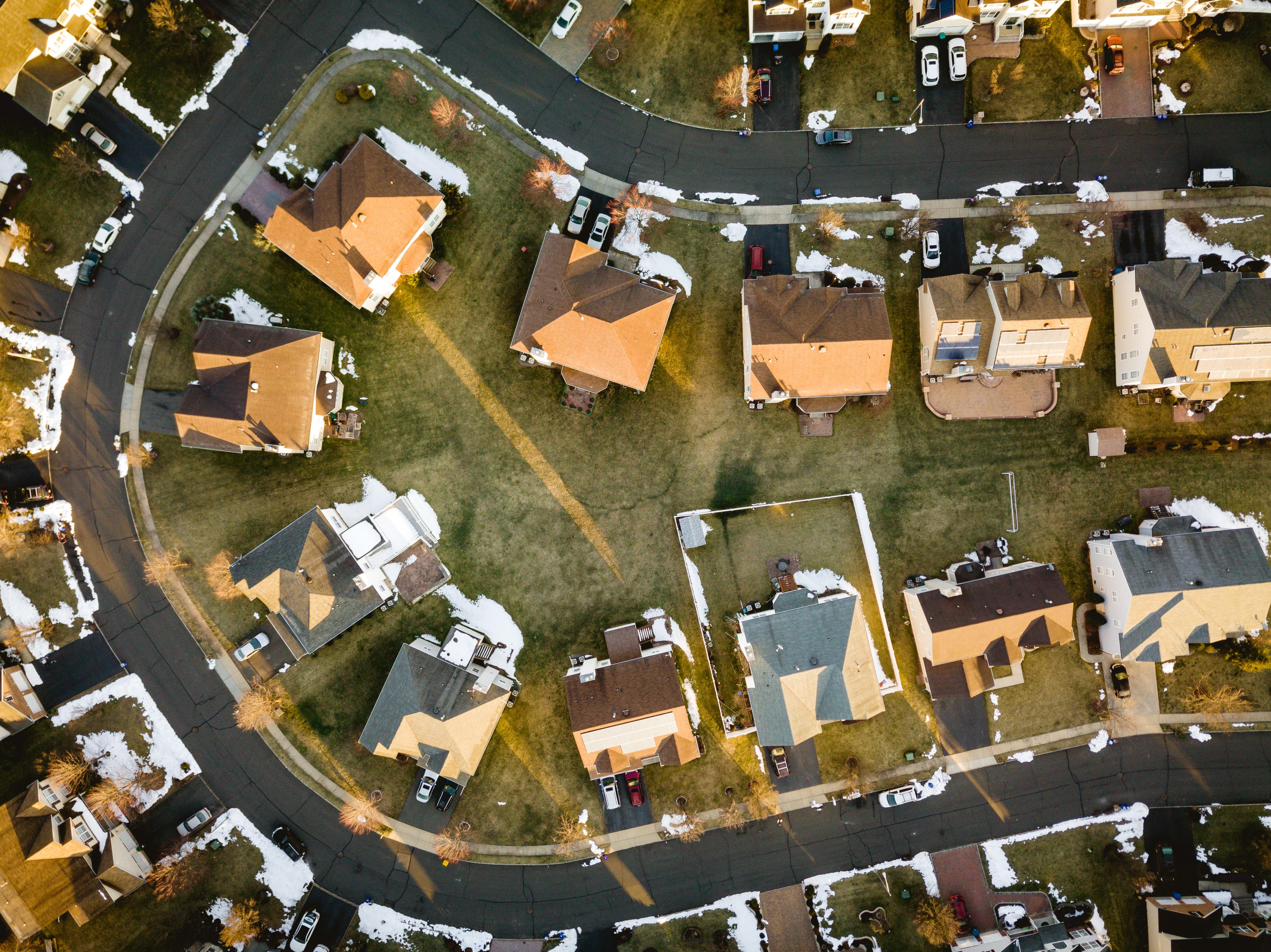 Aerial view of a residential neighborhood
