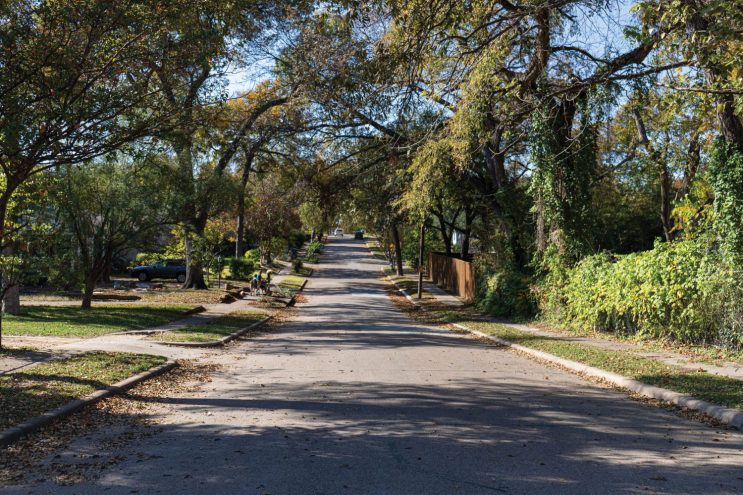 Treelined street in North Oak Cliff Dallas