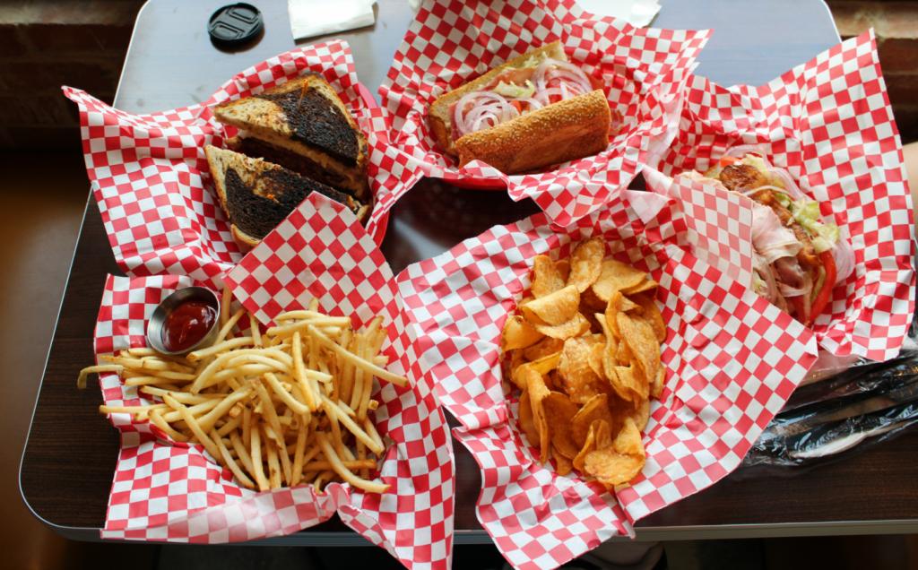 Seegars spread with potato chips, Reuben, french fries and a club sandwich.