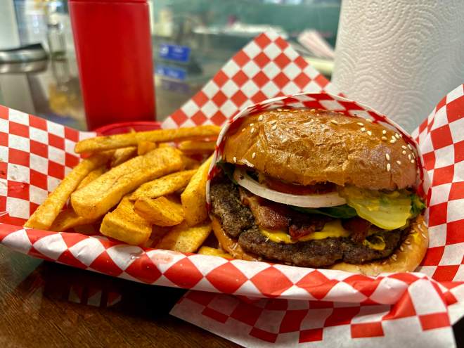 A burger and fries from Susan's in the Design District