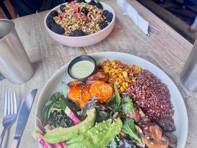two salads on a table at Tribal All Day Cafe