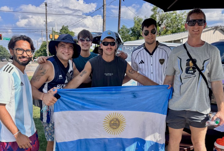 Argentina soccer fans outside of the FIFA Fan Fest