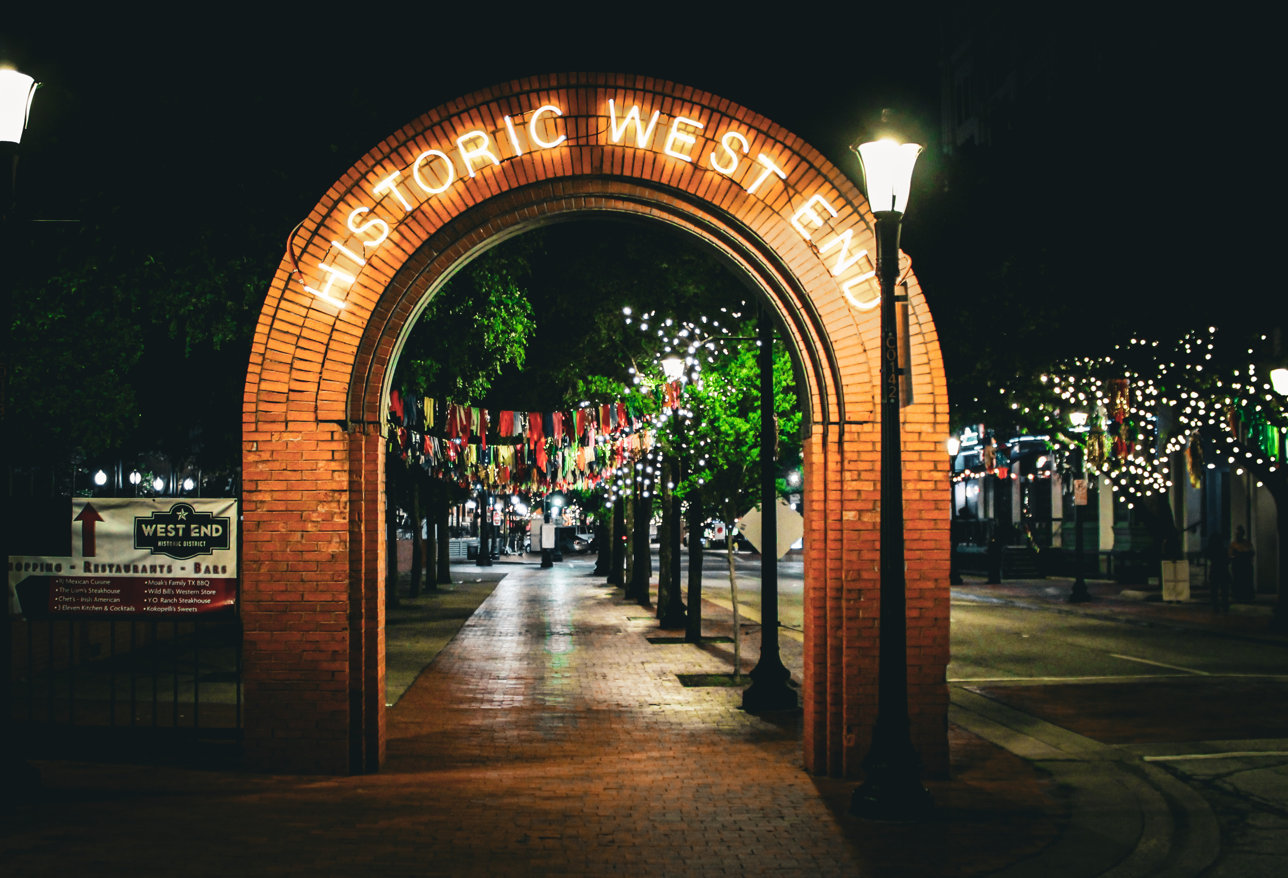 The Historic West End arch at the entrance of the neighborhood.