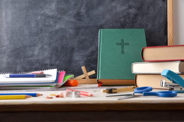 school classroom with religious texts