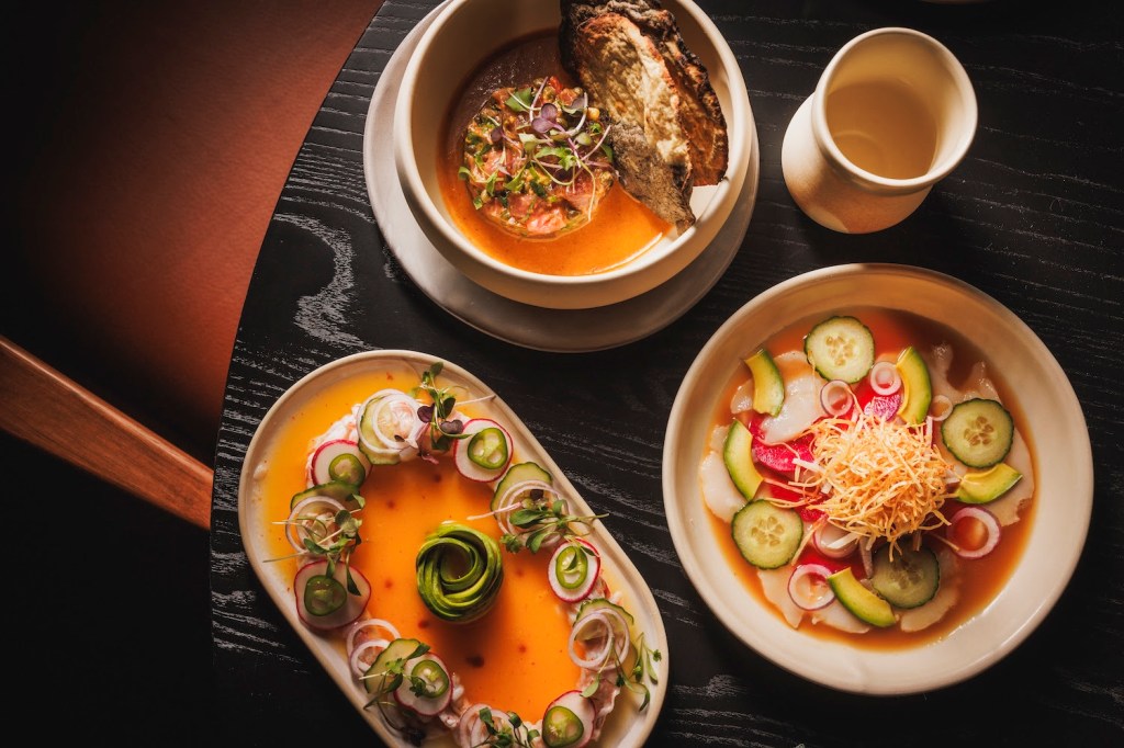 a table of dishes at Sueno