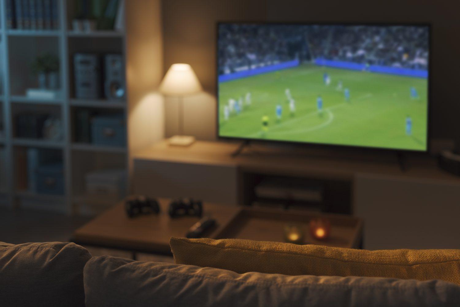 world cup soccer on tv in living room
