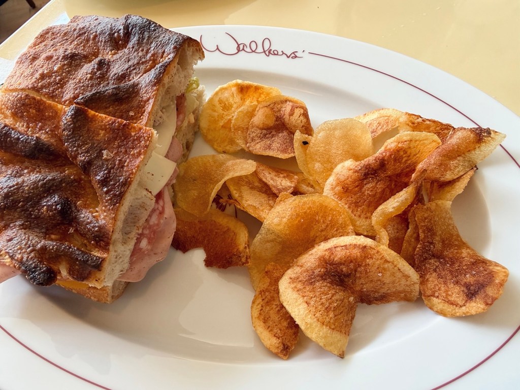a sandwich and chips at walkers