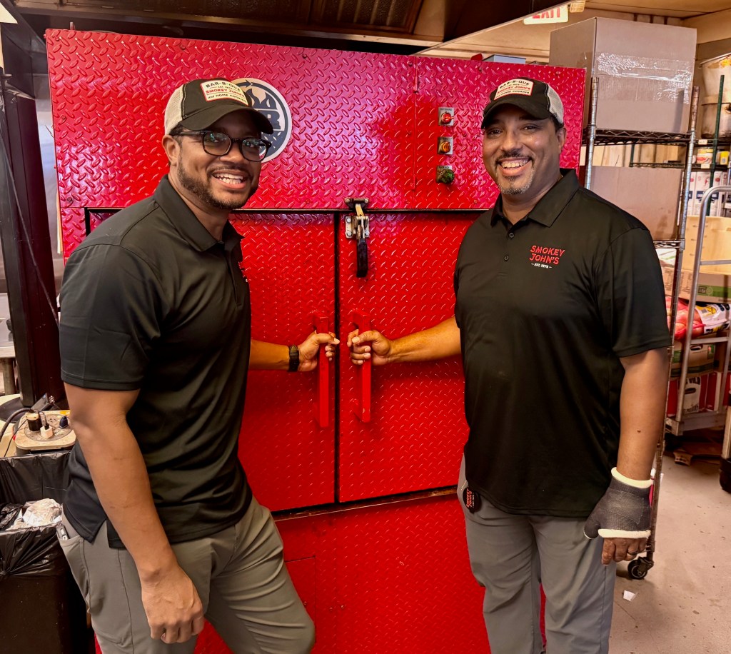 Brent and Juan Reaves at Smokey John's BBQ