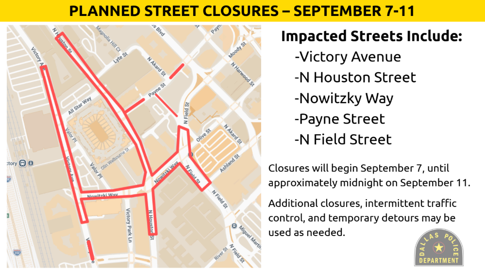 Street closures will affect areas around the AAC, including Nowitzki Way.