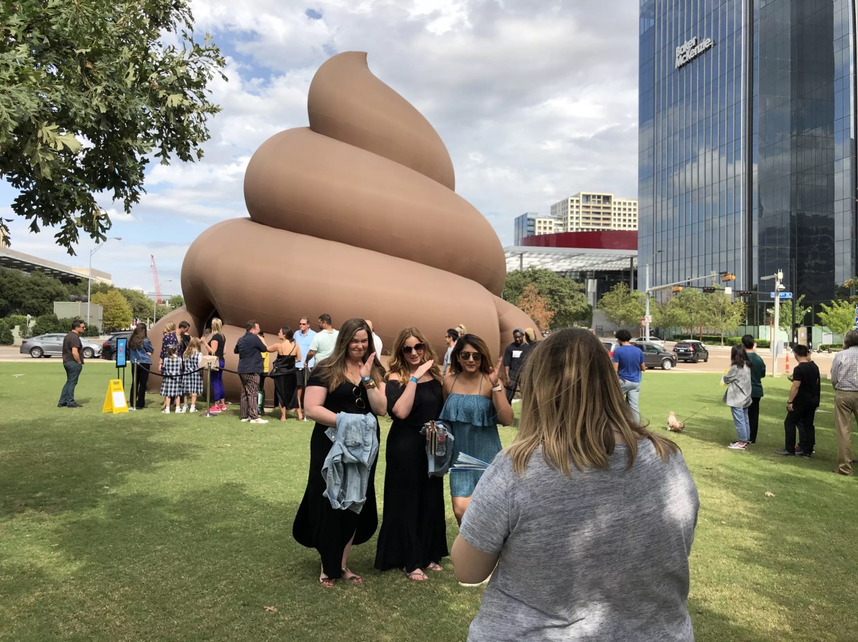 A Giant, Inflatable Dookie Swirl Attracted a Crowd to Klyde Warren Park