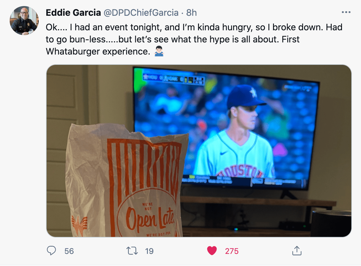 New Police Chief Tweeted First Whataburger Experience and Now We’re Sad