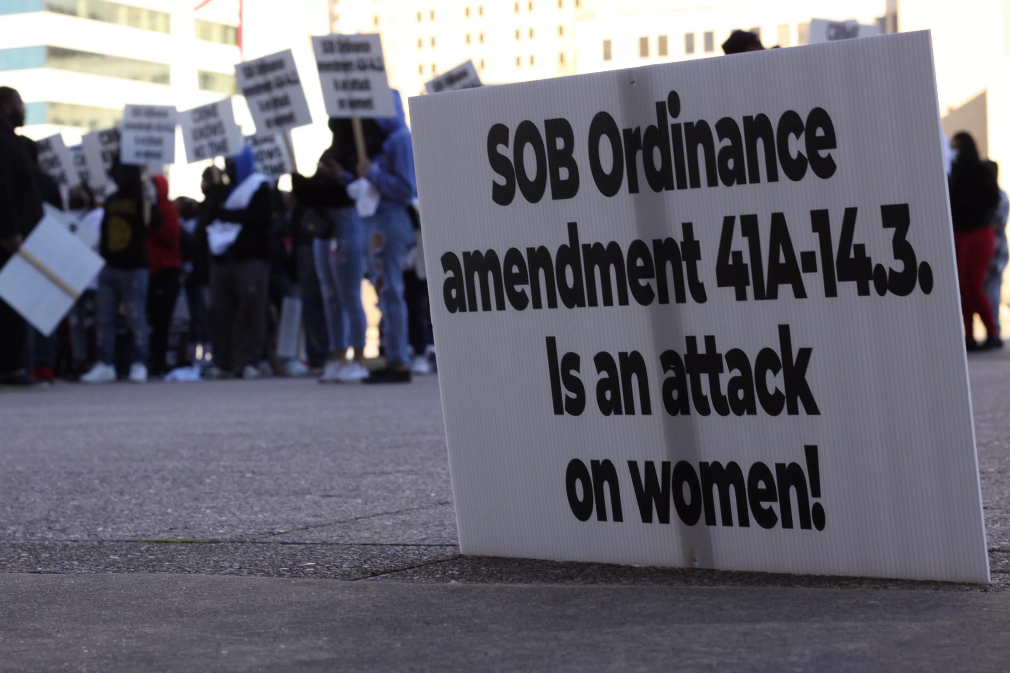 Protest sign against a Dallas ordinance.