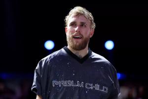 Jake Paul on Feb. 26, 2023, at the Diriyah Arena  in Riyadh, Saudi Arabia.