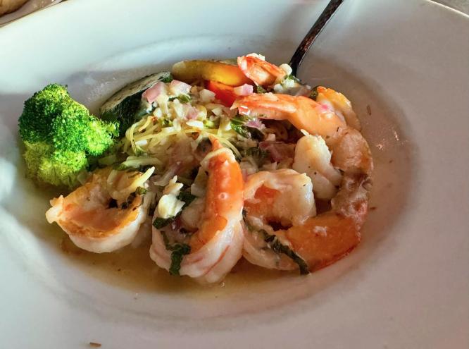 Shrimp scampi with vegetables at Bellini's