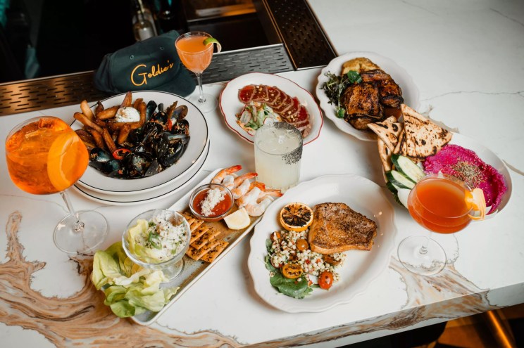 a collection of dishes from Goldie's