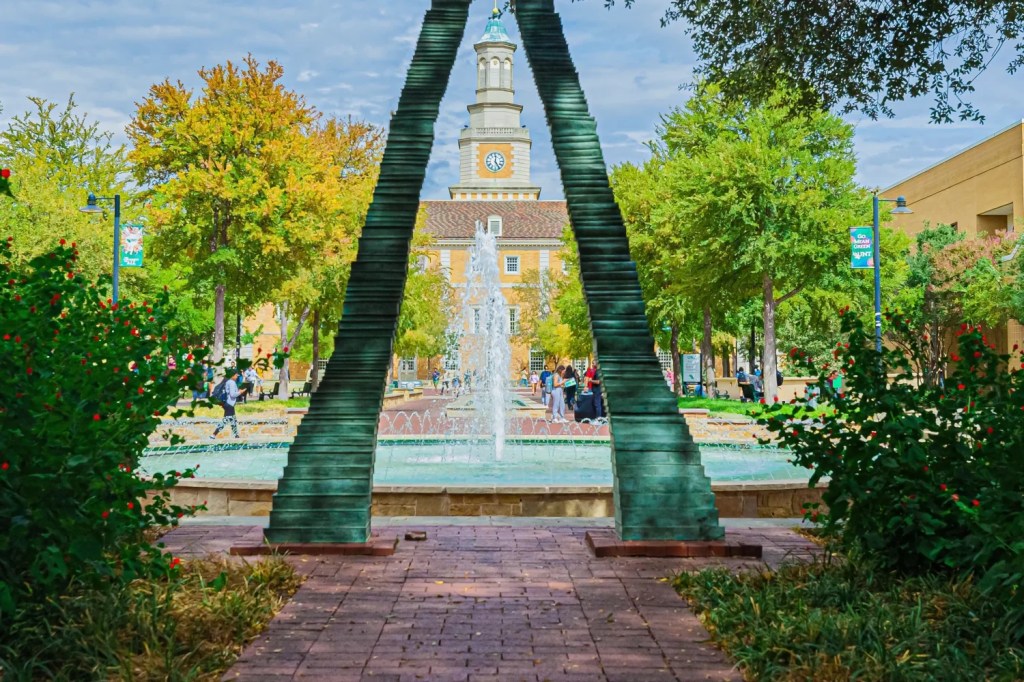 The main lawn at the University of North Texas in Denton.
