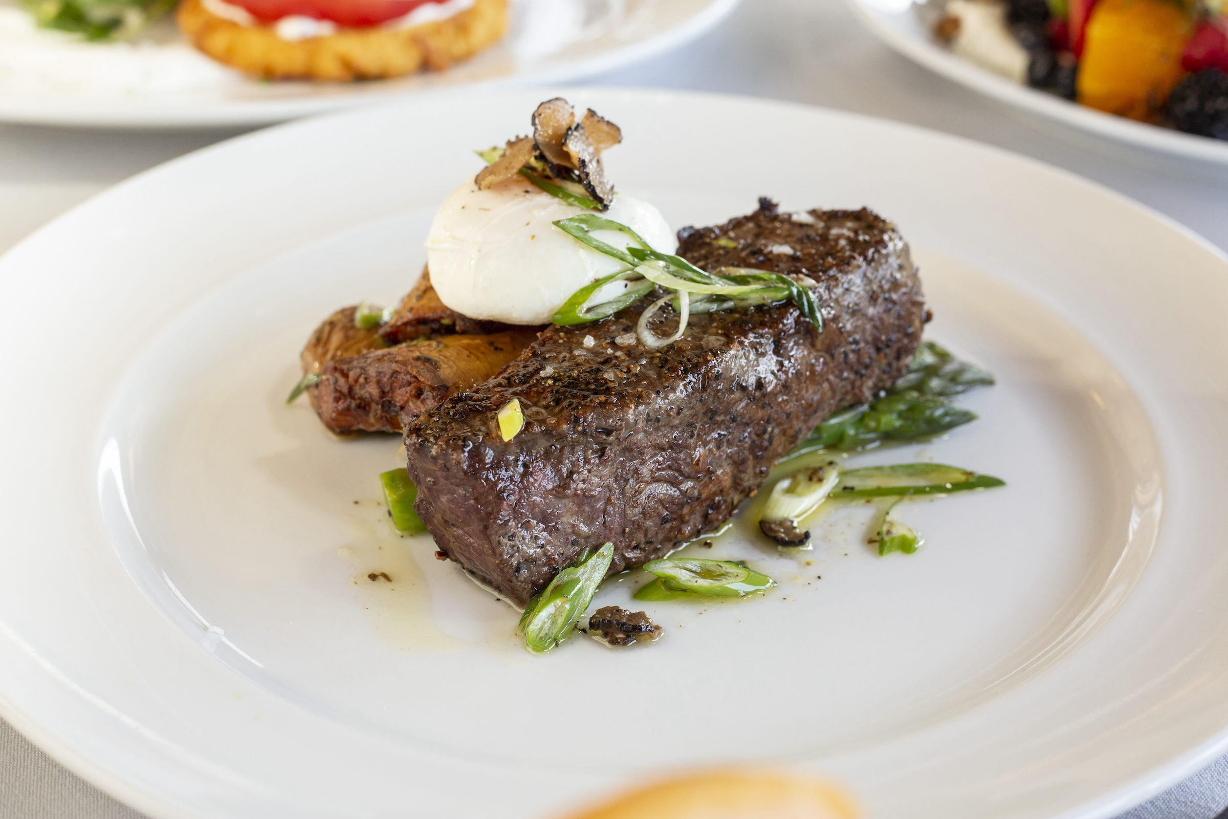 steak and eggs and Ocean Prime