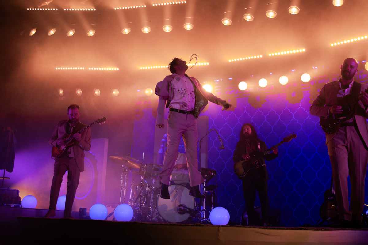 Band playing on stage in the evening