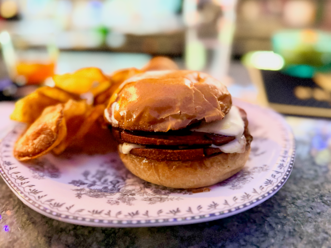 a bologna sandwich sitting on the bar in Dallas.
